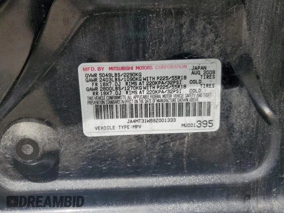 2009 Mitsubishi Outlander SE z VIN JA4MT31W89Z001333, wystawiony jako Copart lot #58437935 z przebiegiem 202 003 mil mil oraz Czysty tytuł • Clean title. Historia ofert i sprzedaży dostępna na DreamBid. Obrazek 13.