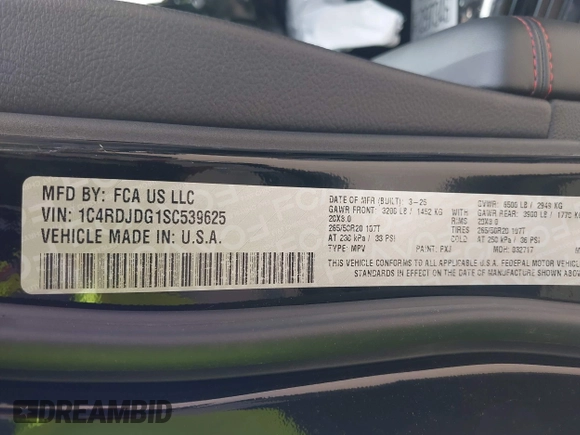 2025 Dodge Durango GT Plus с VIN 1C4RDJDG1SC539625, выставлен на аукционе IAAI как лот 42592704 с пробегом 1 824 миль миль и . История ставок и продаж доступна на DreamBid. Изображение 9.