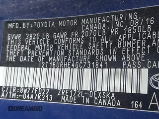 2016 Toyota Corolla L with VIN 2T1BURHE4GC731841, listed as a IAAI auction lot 41019347 with 76,328 mi miles and . Bid and sale history available at DreamBid. Image 9.
