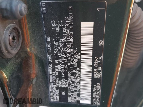 2011 Toyota Tundra 4WD Truck with VIN 5TFUY5F18BX195945, listed as a Copart auction lot 72439794 with 166,453 mi miles and Salvage Title. Bid and sale history available at carsss.com. Image 13.