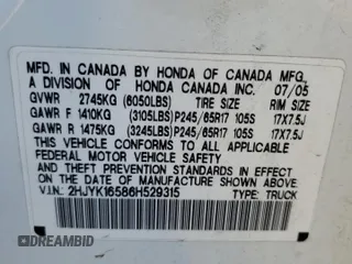 2006 Honda Ridgeline RTL with VIN 2HJYK16586H529315, listed as a Copart auction lot 75288364 with 161,944 mi miles and Salvage Title. Bid and sale history available at carsss.com. Image 14.