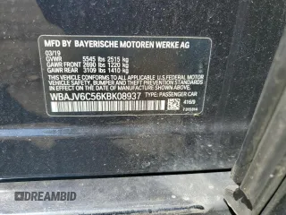 2019 BMW 6 Series 640i xDrive with VIN WBAJV6C56KBK08937, listed as a Copart auction lot 50201275 with 9,000 mi miles and Salvage Title. Bid and sale history available at carsss.com. Image 12.