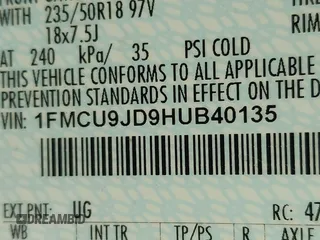 2017 Ford Escape Titanium with VIN 1FMCU9JD9HUB40135, listed as a IAAI auction lot 42054533 with 68,255 mi miles. Bid and sale history available at carsss.com. Image 9.