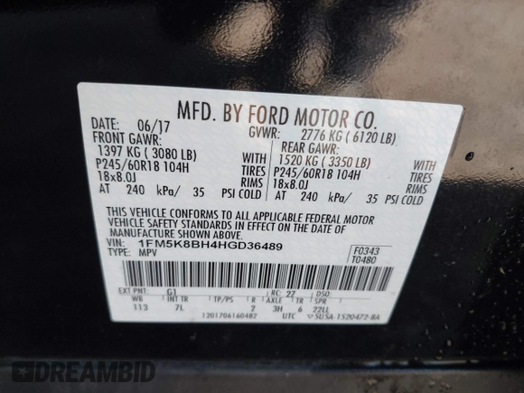 2017 Ford Explorer с VIN 1FM5K8BH4HGD36489, выставлен на аукционе IAAI как лот 42242435 с пробегом 55 050 миль миль и . История ставок и продаж доступна на DreamBid. Изображение 9.