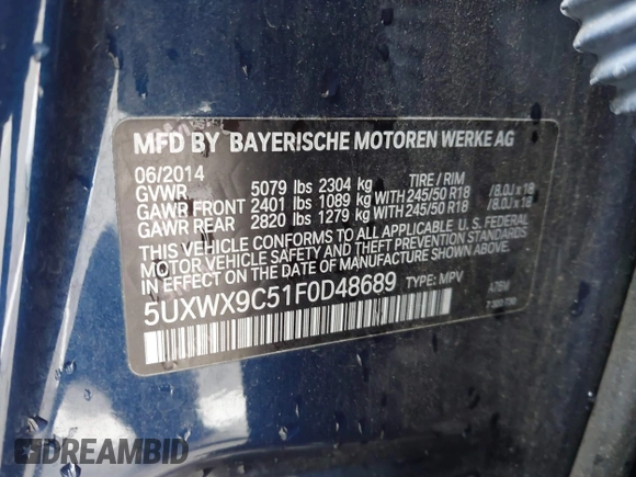 2015 BMW X3 xDrive28i z VIN 5UXWX9C51F0D48689, wystawiony jako IAAI lot #41794261 z przebiegiem Nie podano mil oraz . Historia ofert i sprzedaży dostępna na DreamBid. Obrazek 9.