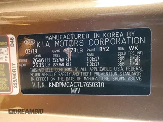 2020 Kia Sportage LX with VIN KNDPMCAC7L7650310, listed as a Copart auction lot 87936345 with 56,614 mi miles and Non Repairable. Bid and sale history available at carsss.com. Image 16.