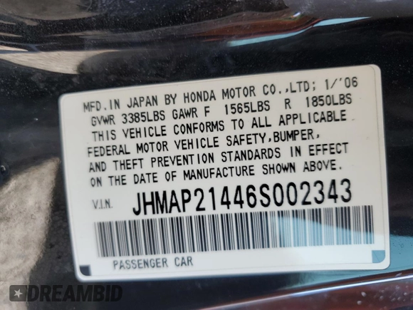 2006 Honda S2000 с VIN JHMAP21446S002343, выставлен на аукционе Copart как лот 43215785 с пробегом 87 106 миль миль и На запчасти • Non repairable. История ставок и продаж доступна на DreamBid. Изображение 13.