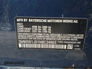 2022 BMW 3 Series 330i z VIN 3MW5R1J01N8C34965, wystawiony jako IAAI lot #42209834 z przebiegiem 37 458 mil mil oraz . Historia ofert i sprzedaży dostępna na DreamBid. Obrazek 9.