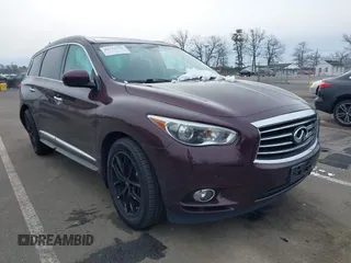 2013 Infiniti JX35 with VIN 5N1AL0MM5DC307818, listed as a IAAI auction lot 41535732 with 112,747 mi miles. Bid and sale history available at carsss.com. Image 1.