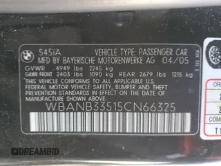 2005 BMW 5 Series 545i with VIN WBANB33515CN66325, listed as a Copart auction lot 89410465 with 155,240 mi miles and Clean Title. Bid and sale history available at carsss.com. Image 12.