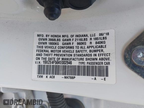2019 Honda Insight EX with VIN 19XZE4F56KE002946, listed as a IAAI auction lot 41913392 with 132,764 mi miles and . Bid and sale history available at DreamBid. Image 9.