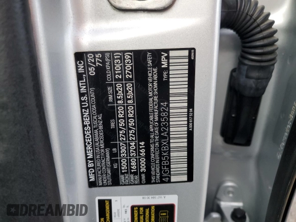 2020 Mercedes-Benz GLE 450 z VIN 4JGFB5KBXLA235824, wystawiony jako Copart lot #84205784 z przebiegiem 62 194 mil mil oraz Szkoda całkowita • Salvage title. Historia ofert i sprzedaży dostępna na DreamBid. Obrazek 15.