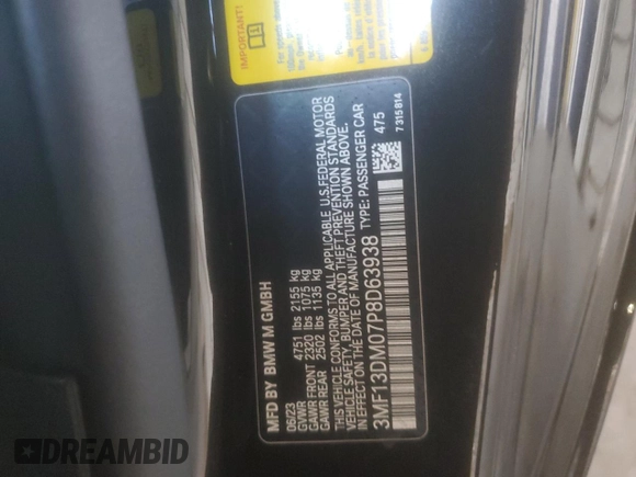 2023 BMW M2 z VIN 3MF13DM07P8D63938, wystawiony jako Copart lot #79582414 z przebiegiem 9 552 mil mil oraz Szkoda całkowita • Salvage title. Historia ofert i sprzedaży dostępna na DreamBid. Obrazek 14.
