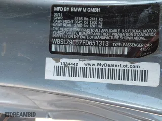 2015 BMW M6 with VIN WBSLZ9C57FD651313, listed as a IAAI auction lot 37867051 with 45,132 mi miles. Bid and sale history available at carsss.com. Image 9.
