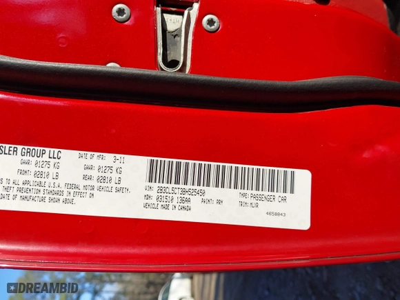 2011 Dodge Charger Road/Track with VIN 2B3CL5CT3BH525450, listed as a IAAI auction lot 41855781 with 162,561 mi miles. Bid and sale history available at carsss.com. Image 9.