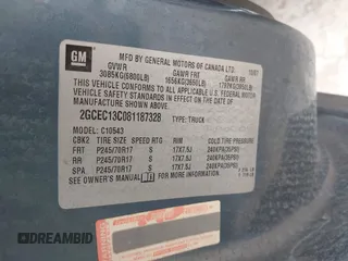 2008 Chevrolet Silverado 1500 Work Truck with VIN 2GCEC13C081187328, listed as a IAAI auction lot 42101495 with Not Provided miles and . Bid and sale history available at DreamBid. Image 9.