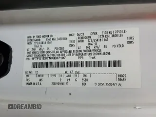 2021 Ford F-150 XL с VIN 1FTFX1E87MKE07107, выставлен на аукционе Copart как лот 59633425 с пробегом 73 519 миль миль и Списание • Salvage title. История ставок и продаж доступна на DreamBid. Изображение 12.