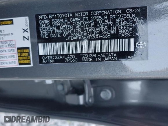 2024 Toyota Crown Platinum with VIN JTDAFAAFXR3009666, listed as a Copart auction lot 84184484 with 15,903 mi miles and Salvage Title. Bid and sale history available at DreamBid. Image 12.