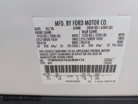 2018 Ford Explorer Sport with VIN 1FM5K8GT8JGB96174, listed as a IAAI auction lot 41853609 with 66,616 mi miles and . Bid and sale history available at DreamBid. Image 9.