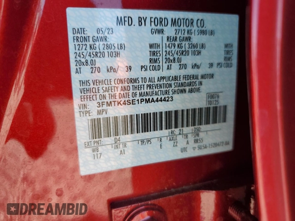 2023 Ford Mustang Mach-E GT z VIN 3FMTK4SE1PMA44423, wystawiony jako Copart lot #60103775 z przebiegiem 36 082 mil mil oraz Szkoda całkowita • Salvage title. Historia ofert i sprzedaży dostępna na DreamBid. Obrazek 13.