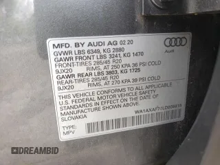 2020 Audi Q7 Premium with VIN WA1AXAF74LD005915, listed as a Copart auction lot 51339513 with 51,678 mi miles. Bid and sale history available at carsss.com. Image 14.