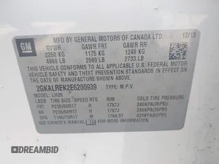 2014 GMC Terrain SLE with VIN 2GKALREK2E6200939, listed as a IAAI auction lot 42472385 with 169,827 mi miles and . Bid and sale history available at DreamBid. Image 9.