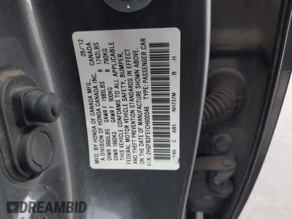 2012 Honda Civic LX z VIN 2HGFB2F51CH600546, wystawiony jako IAAI lot #41920265 z przebiegiem 196 599 mil mil oraz . Historia ofert i sprzedaży dostępna na DreamBid. Obrazek 9.