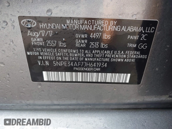 2018 Hyundai Sonata SEL with VIN 5NPE34AF7JH641934, listed as a IAAI auction lot 41879824 with 23,958 mi miles and . Bid and sale history available at DreamBid. Image 9.