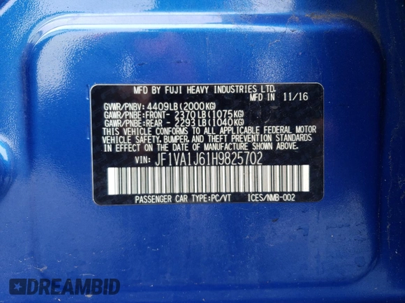 2017 Subaru WRX Limited with VIN JF1VA1J61H9825702, listed as a Copart auction lot 50731885 with 102,767 mi miles and Salvage Title. Bid and sale history available at carsss.com. Image 12.