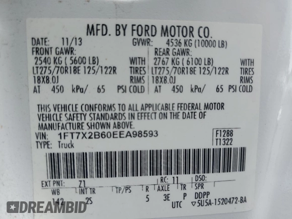 2014 Ford F-250 XL with VIN 1FT7X2B60EEA98593, listed as a Copart auction lot 72909114 with 109,041 mi miles and Clean title. Bid and sale history available at DreamBid. Image 12.