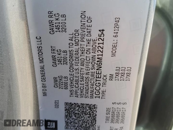 2021 Chevrolet Colorado 4WD ZR2 with VIN 1GCGTEEN6M1221254, listed as a Copart auction lot 51690365 with 49,063 mi miles and Salvage title. Bid and sale history available at DreamBid. Image 13.