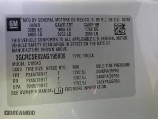 2010 Chevrolet Silverado 1500 LT with VIN 3GCRCSE02AG195809, listed as a IAAI auction lot 42011389 with 94,755 mi miles. Bid and sale history available at carsss.com. Image 9.