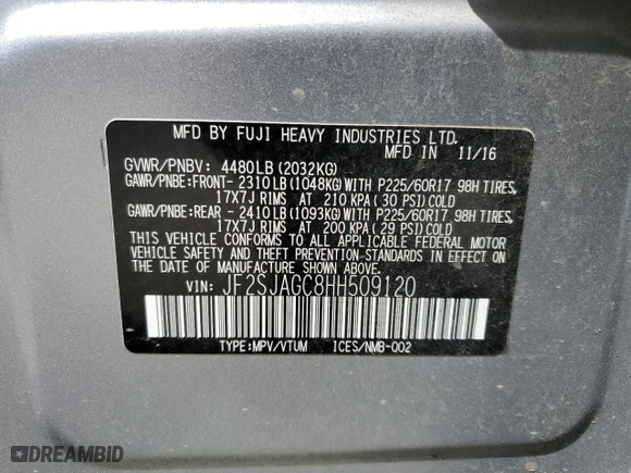 2017 Subaru Forester Premium with VIN JF2SJAGC8HH509120, listed as a Copart auction lot 53108485 with 130,283 mi miles and Salvage Title. Bid and sale history available at carsss.com. Image 14.
