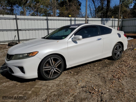 2014 Honda Accord Coupe EX-L with VIN 1HGCT1B86EA003811, listed as a Copart auction lot 43757245 with 105,604 mi miles and Salvage Title. Bid and sale history available at carsss.com. Image 1.