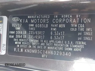 2017 Kia Sedona LX with VIN KNDMB5C14H6329340, listed as a IAAI auction lot 41803814 with 106,672 mi miles. Bid and sale history available at carsss.com. Image 9.