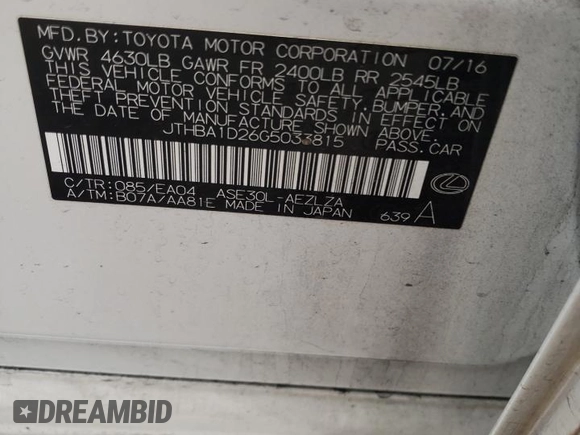 2016 Lexus IS 200t with VIN JTHBA1D26G5033815, listed as a Copart auction lot 49961555 with 95,304 mi miles and Salvage Title. Bid and sale history available at DreamBid. Image 14.