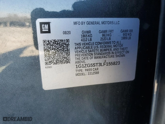 2020 Chevrolet Malibu RS with VIN 1G1ZG5ST3LF155823, listed as a Copart auction lot 45795015 with 120,322 mi miles and Salvage Title. Bid and sale history available at carsss.com. Image 14.