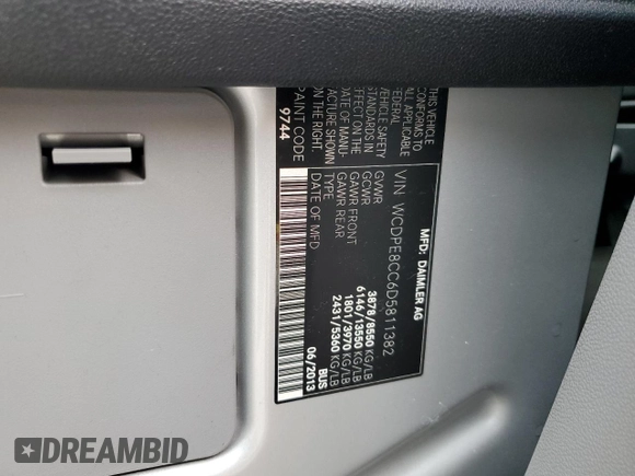 2013 Freightliner Sprinter with VIN WCDPE8CC6D5811382, listed as a Copart auction lot 77592634 with 49,192 mi miles and Salvage Title. Bid and sale history available at DreamBid. Image 13.