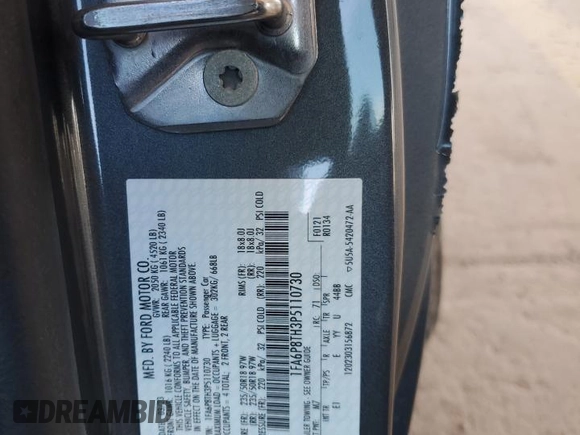 2023 Ford Mustang EcoBoost z VIN 1FA6P8TH3P5110730, wystawiony jako Copart lot #53877775 z przebiegiem 31 477 mil mil oraz Szkoda całkowita • Salvage title. Historia ofert i sprzedaży dostępna na DreamBid. Obrazek 12.