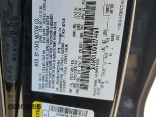 2019 Ford Fusion SE with VIN 3FA6P0LUXKR274464, listed as a Copart auction lot 54185115 with Not Provided miles and Salvage Title. Bid and sale history available at DreamBid. Image 12.