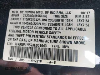 2018 Honda CR-V EX with VIN 7FARW1H59JE001943, listed as a IAAI auction lot 42123180 with 72,451 mi miles and . Bid and sale history available at carsss.com. Image 9.