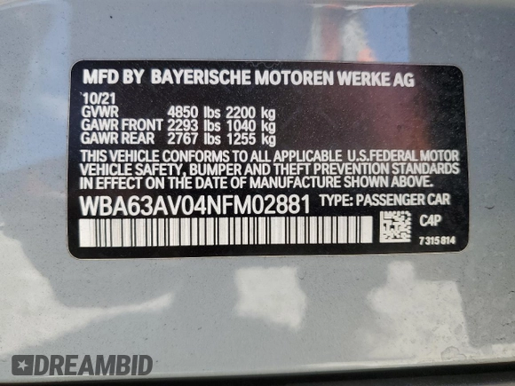 2022 BMW 4 Series 430i z VIN WBA63AV04NFM02881, wystawiony jako Copart lot #49373595 z przebiegiem 33 722 mil mil oraz Szkoda całkowita • Salvage title. Historia ofert i sprzedaży dostępna na DreamBid. Obrazek 13.
