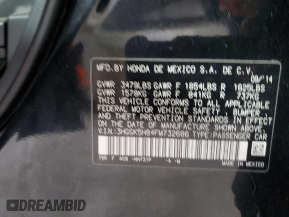2015 Honda Fit EX-L with VIN 3HGGK5H84FM732686, listed as a Copart auction lot 62512675 with 94,795 mi miles and Clean title. Bid and sale history available at DreamBid. Image 14.