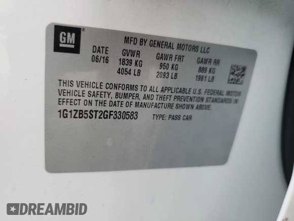 2016 Chevrolet Malibu LS z VIN 1G1ZB5ST2GF330583, wystawiony jako Copart lot #60837225 z przebiegiem 70 610 mil mil oraz Szkoda całkowita • Salvage title. Historia ofert i sprzedaży dostępna na DreamBid. Obrazek 12.