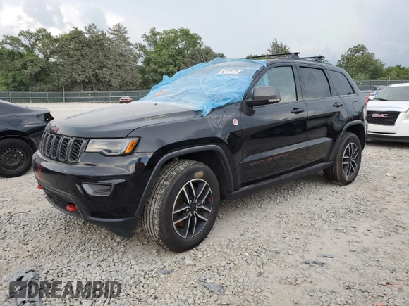 2020 Jeep Grand Cherokee Trailhawk with VIN 1C4RJFLT2LC296476, listed as a Copart auction lot 62125625 with 75,642 mi miles and Salvage title. Bid and sale history available at DreamBid. Image 1.