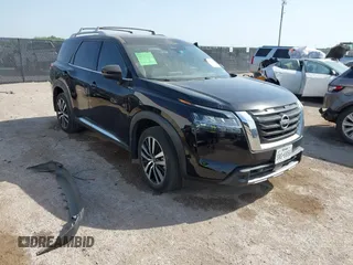 2023 Nissan Pathfinder Platinum with VIN 5N1DR3DG1PC252330, listed as a IAAI auction lot 42030684 with 19,609 mi miles and . Bid and sale history available at DreamBid. Image 1.