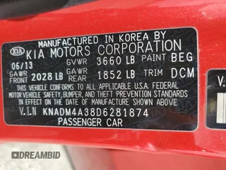 2013 Kia Rio LX with VIN KNADM4A38D6281874, listed as a Copart auction lot 51134385 with 168,379 mi miles and Clean Title. Bid and sale history available at carsss.com. Image 12.