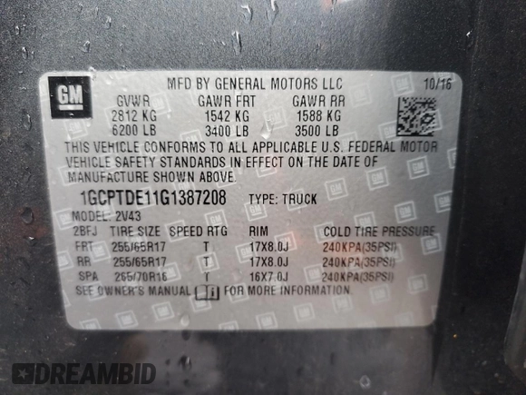 2016 Chevrolet Colorado 4WD Z71 z VIN 1GCPTDE11G1387208, wystawiony jako Copart lot #79725454 z przebiegiem 95 229 mil mil oraz Szkoda całkowita • Salvage title. Historia ofert i sprzedaży dostępna na DreamBid. Obrazek 12.