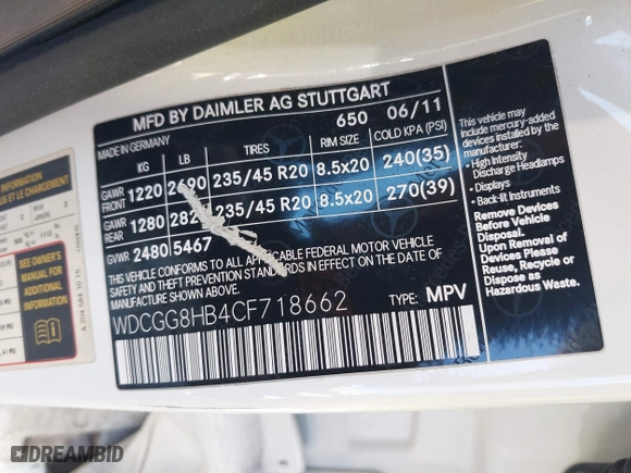 2012 Mercedes-Benz GLK-Class GLK 350 with VIN WDCGG8HB4CF718662, listed as a IAAI auction lot 41836595 with 216,433 mi miles. Bid and sale history available at carsss.com. Image 9.