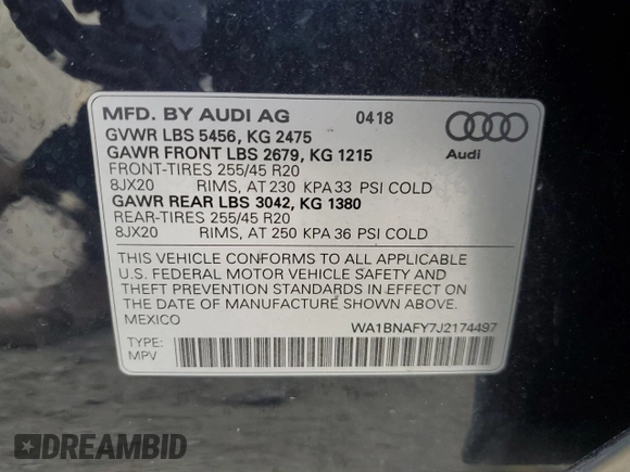 2018 Audi Q5 Premium Plus z VIN WA1BNAFY7J2174497, wystawiony jako Copart lot #49062145 z przebiegiem 98 606 mil mil oraz Szkoda całkowita • Salvage title. Historia ofert i sprzedaży dostępna na DreamBid. Obrazek 13.